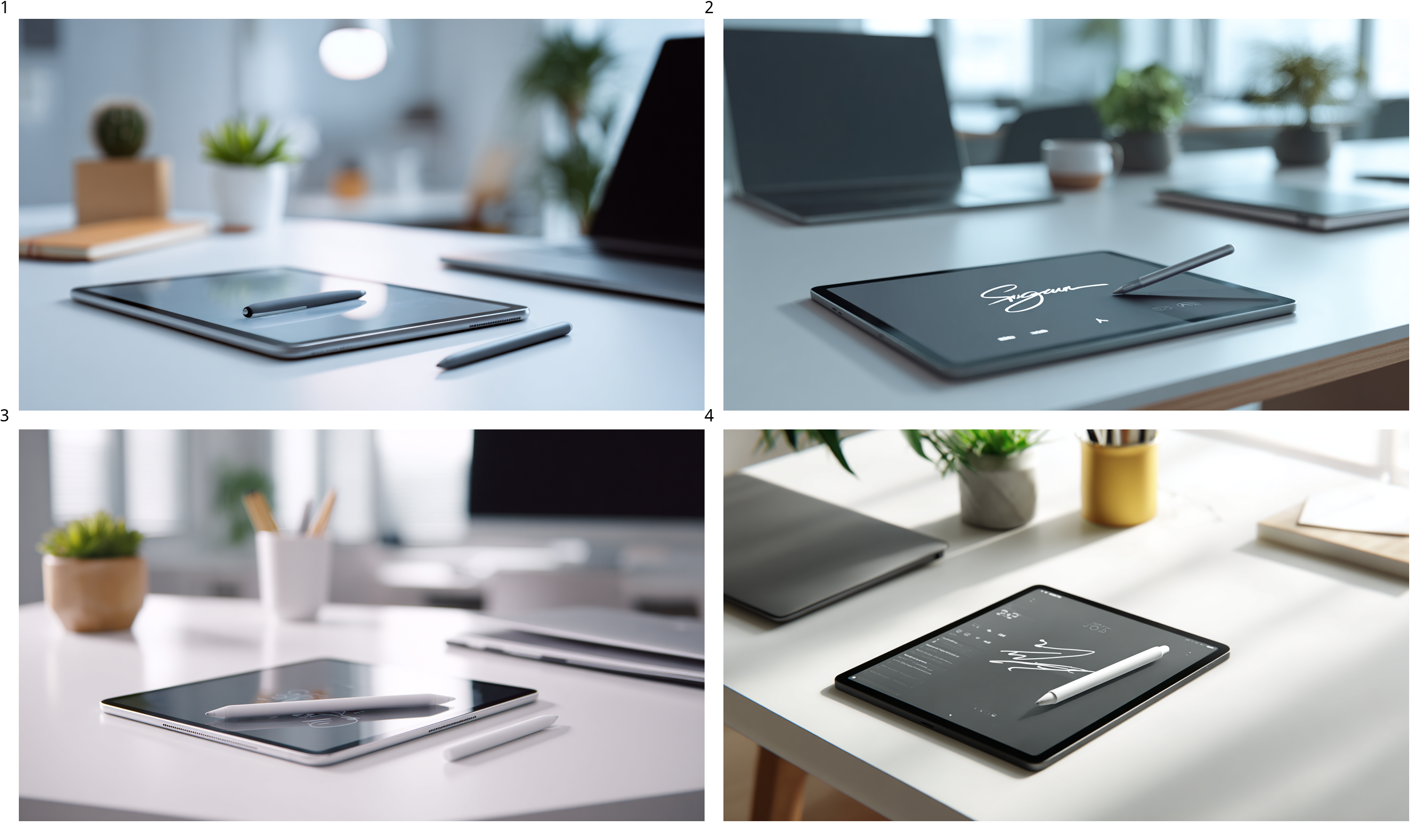 Digital signature interface on a tablet with stylus on white desk, representing modern way to create handwritten signatures online